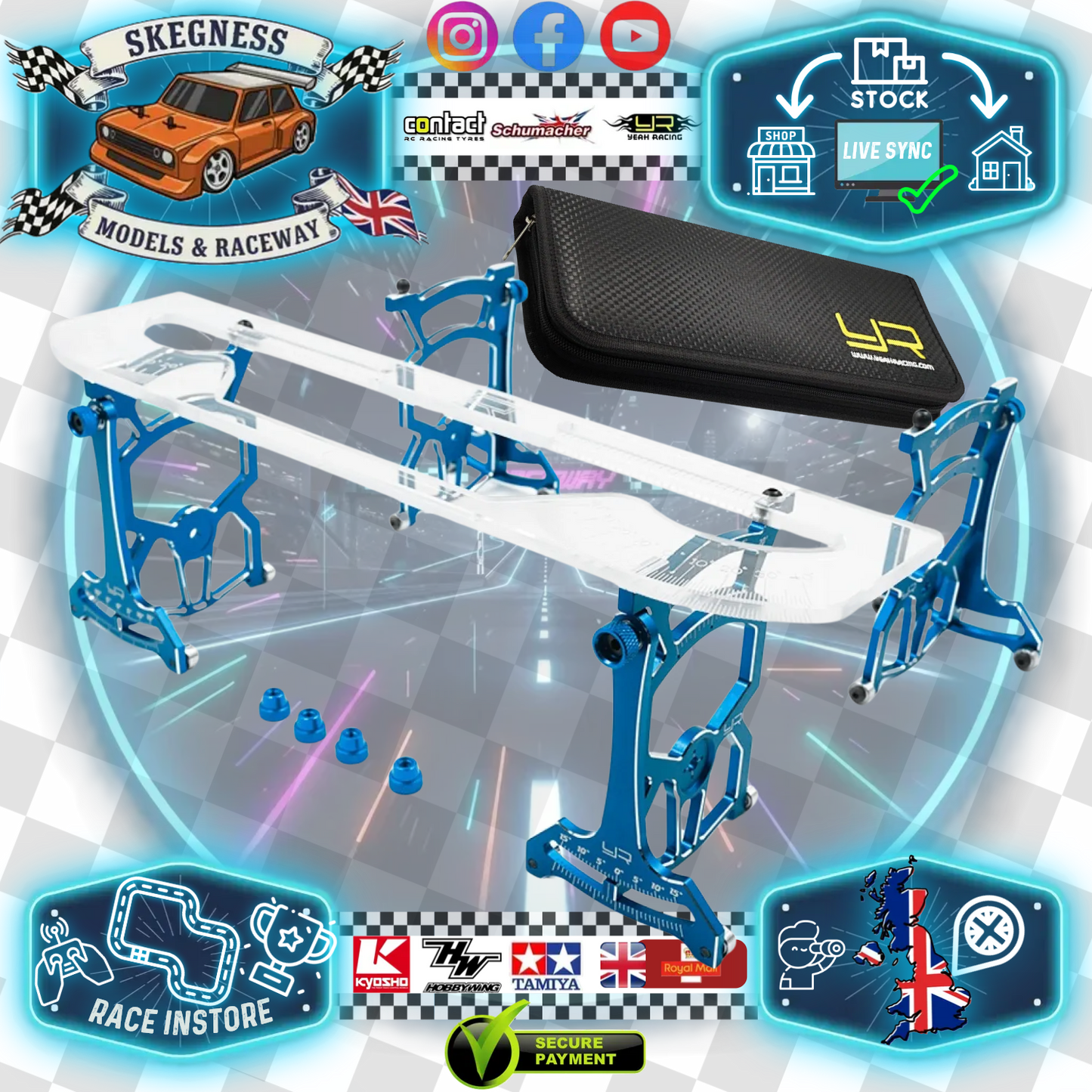 Yeah Racing - Universal Set Up System Ver.3 For 1/10 On Road Touring Cars - Blue - YT-0140BU (With Free Tool Bag Case)