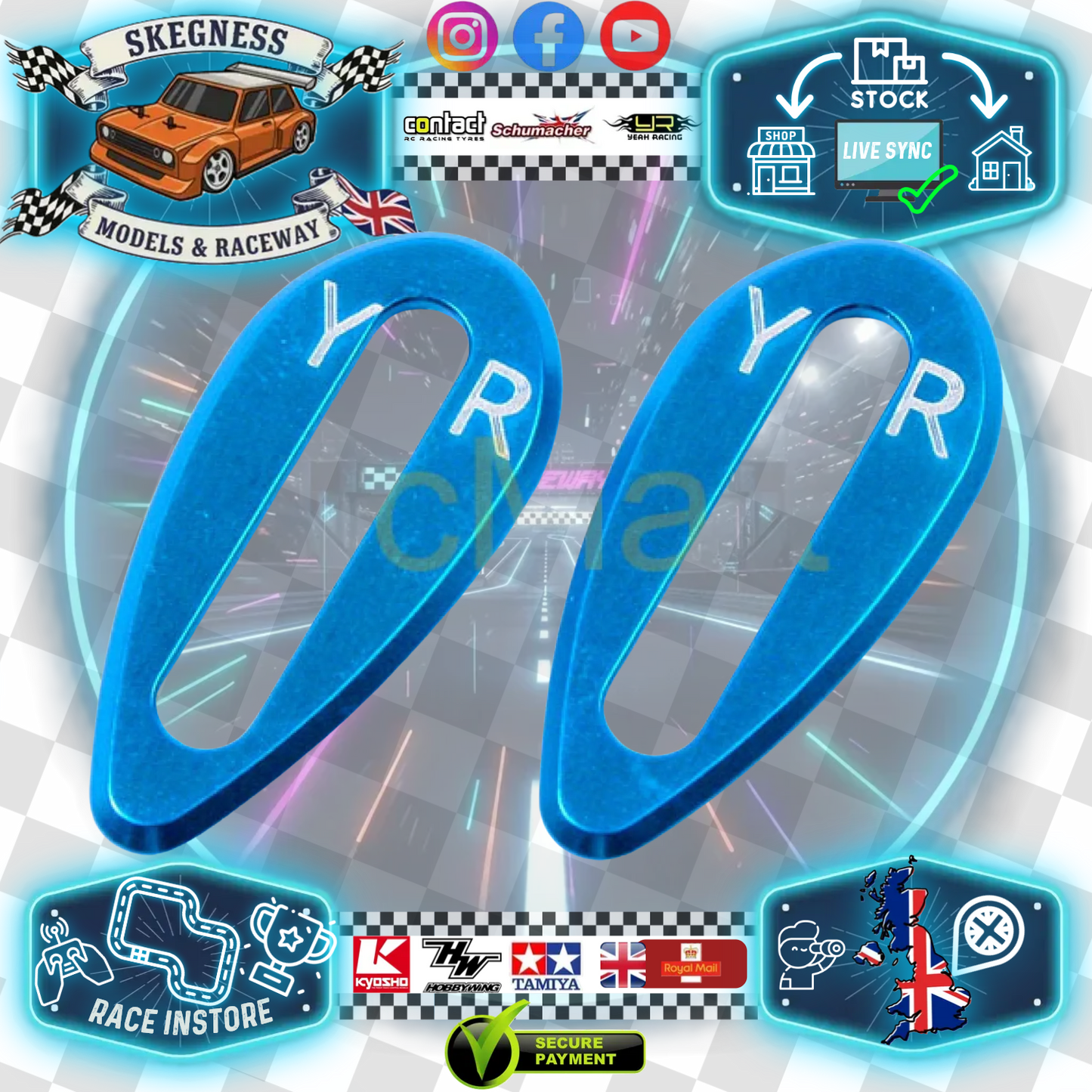 (SALE) Yeah Racing - Aluminum Body Wing Protector (Blue) (2pcs) for On Road 1/10 Car Bodies