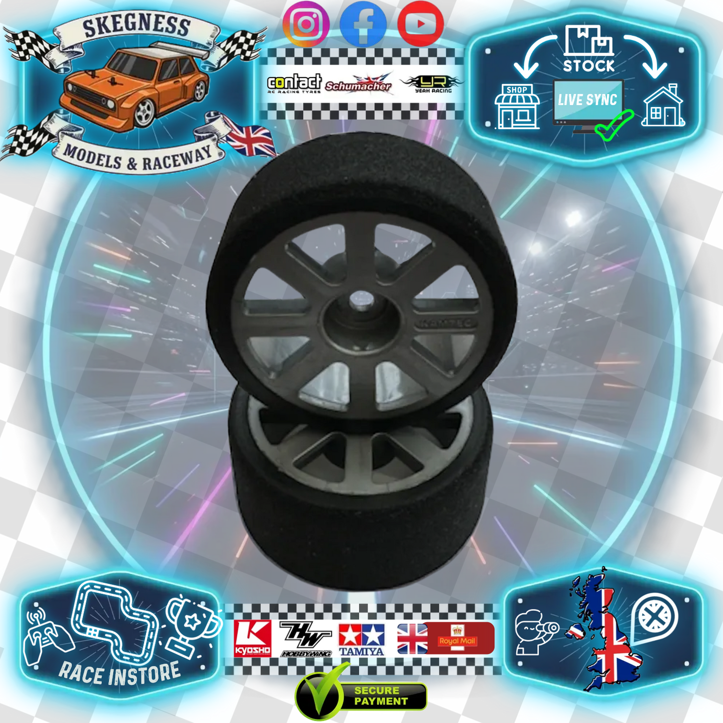 RAGE - MTC & M-Chassis (Rear) Wheels (Silver Intermediate Wheel/ 46sh) And Foam Tyre (2Pcs) (25mm Wide) R2532-SIW