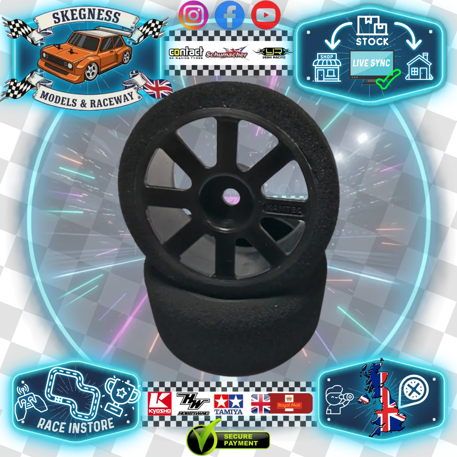 RAGE - MTC & M-Chassis (Front) Wheels (Black Hard Wheel/ 46sh) And Foam Tyre (2Pcs) (20mm Wide) F2046-BHW
