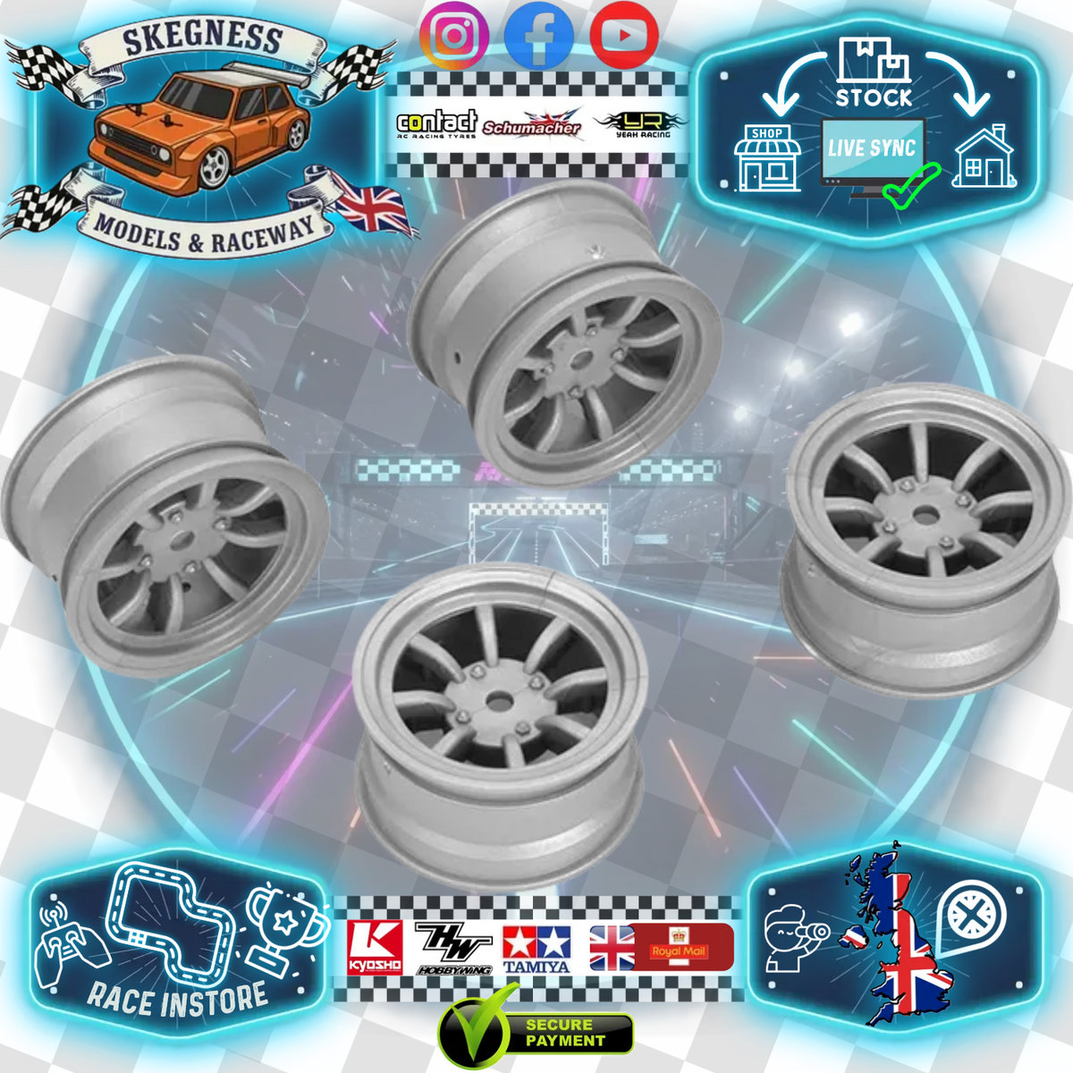 Louise / Carten - 8 Spoke Wheels 1.0mm Offset (Grey) 4pcs (Like Mini lite) Fits MTC, M-Chassis & TT01E Euro Truck - NBA261