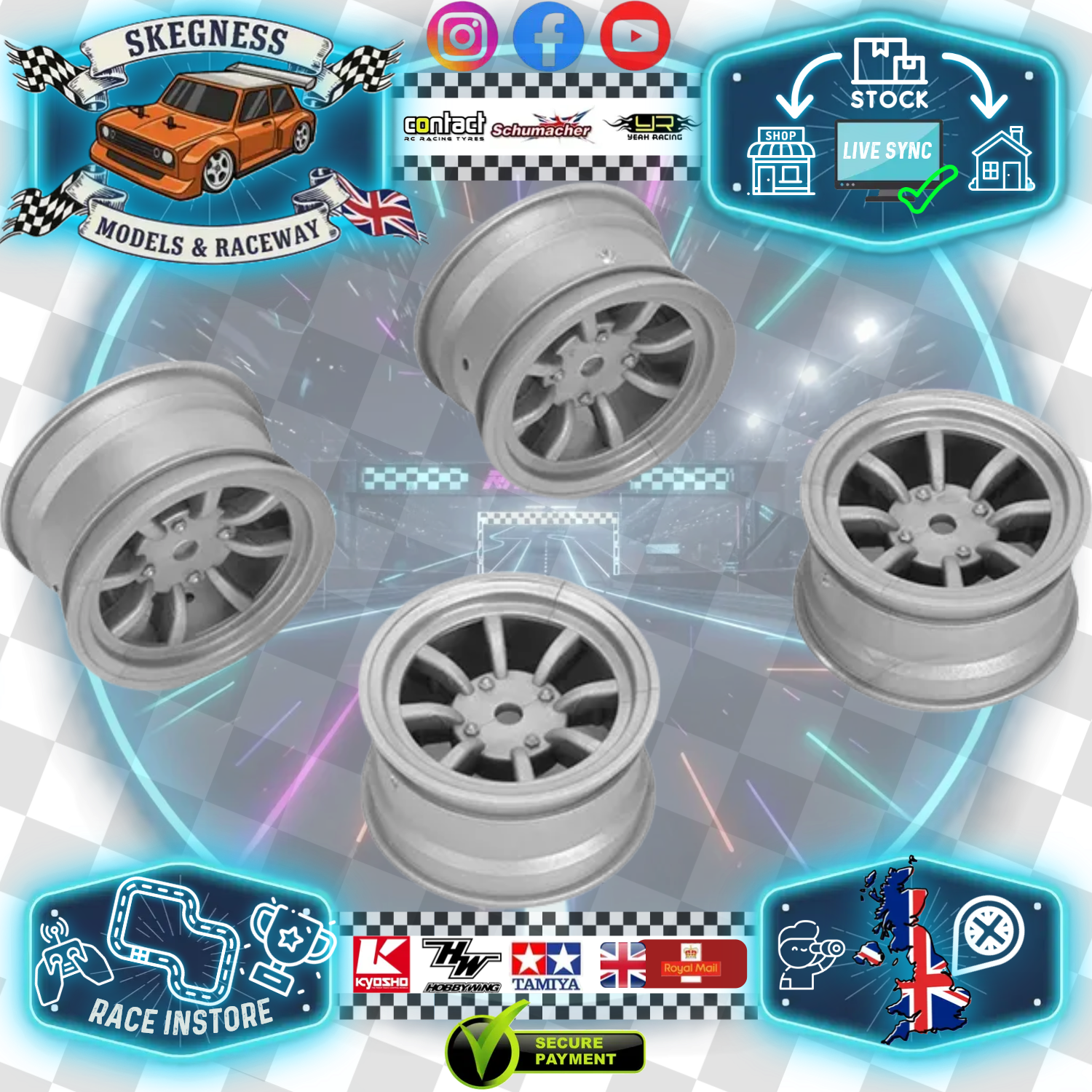 Louise / Carten - 8 Spoke Wheels 1.0mm Offset (Grey) 4pcs (Like Mini lite) Fits MTC, M-Chassis & TT01E Euro Truck - NBA261