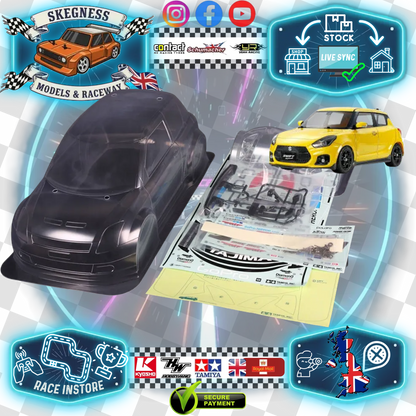 Tamiya 51545 - (239mm LWB) Suzuki Swift Body Set in Clear Lexan - For 1/10 M-Chassis MTC (W-165mm x Wheelbase-239mm) (Full Stickers - light buckets, windows and grills & body parts)
