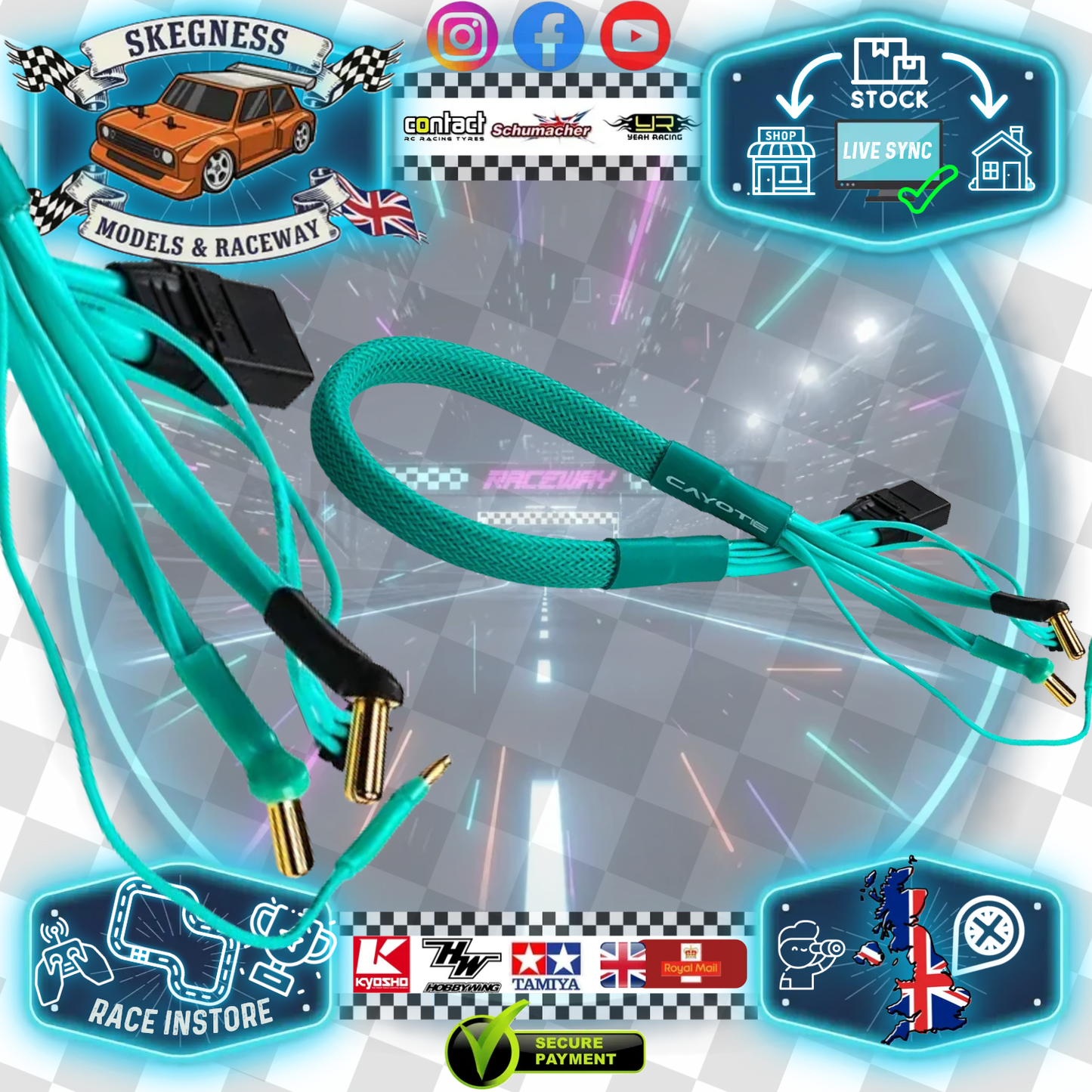 CAYOTE - 45cm Long - 2S Balance Charge Cable XT90 to 5mm Battery Bullets & 2mm Balance - CYECW02