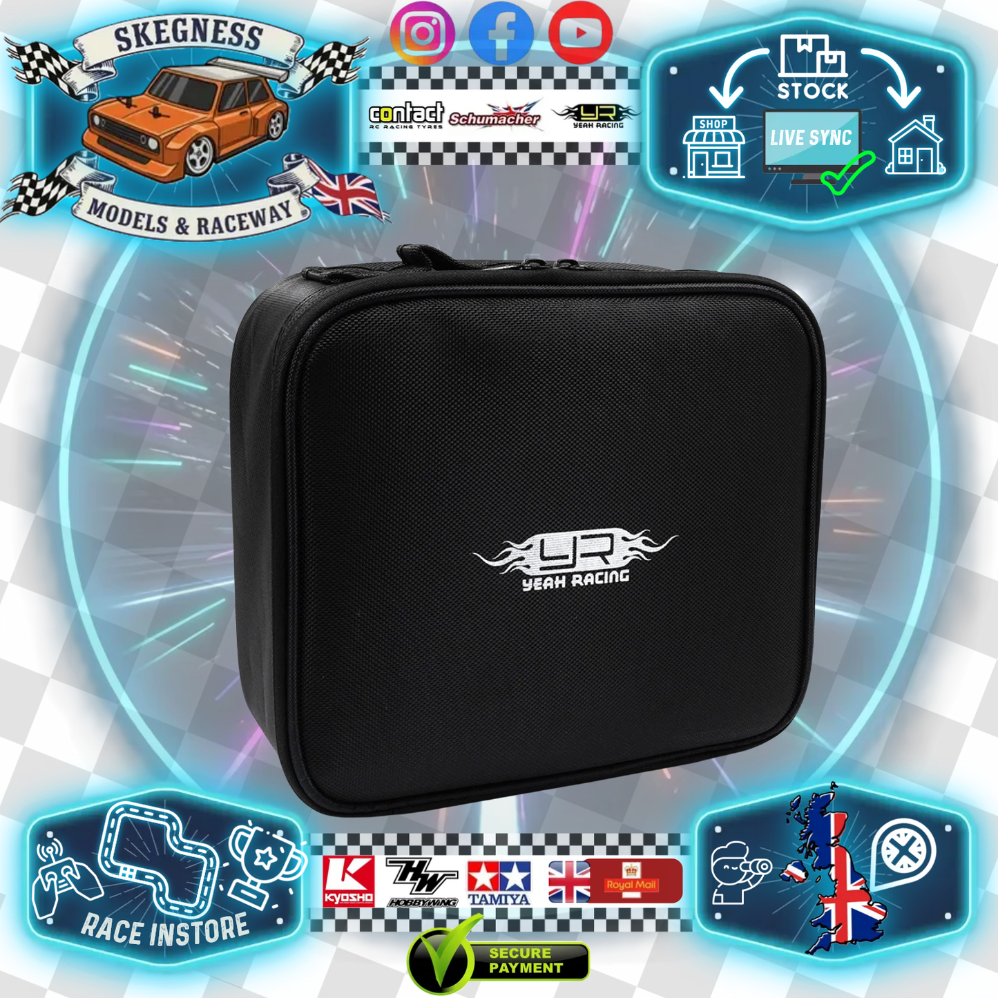 Yeah Racing - Multi Purpose Nylon Hard Case Bag V2 - Handset / Charger Carry Case - with dividers -  YA-0760