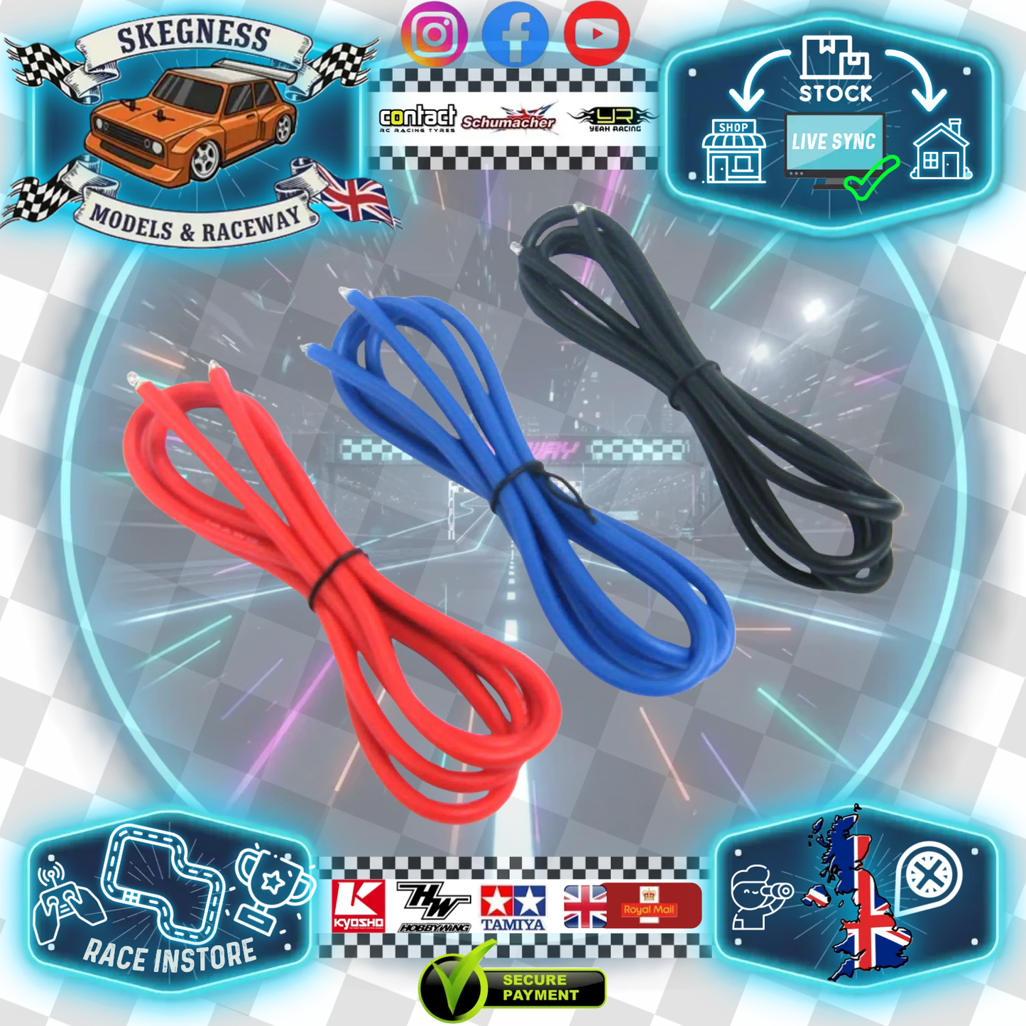 Yeah Racing - Red/Blue/Black Silicone 12AWG ESC/Motor/Battery Wire (3x 60cm Long) - WPT-0030