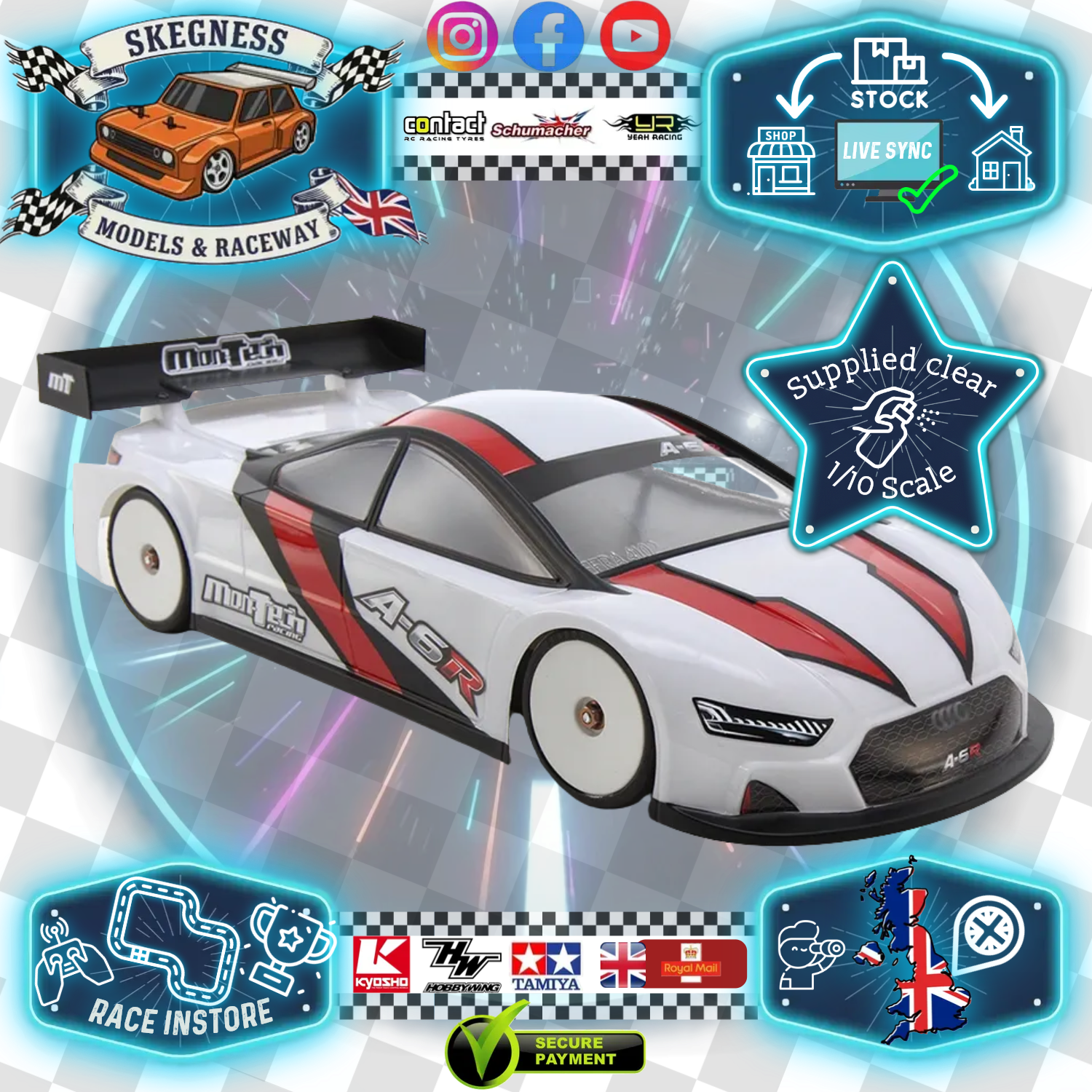 MONTECH - (Audi A6) A-6R RC CAR (CLEAR) BODY SHELL 1/10 190MM - TC STD (256mm Wheelbase) - MT025013 (0.7mm thick 85g Standard)