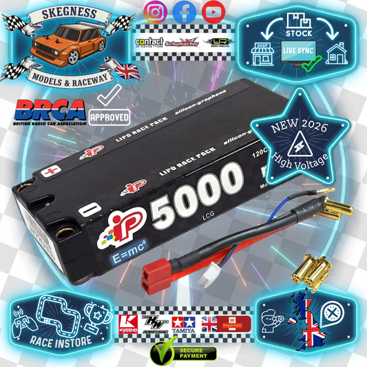 (MC4 2026 Version) Intellect - LiPo LiHV 5000mAh 2S Battery 7.6V (L93xW47xH20mm Shorty) IPBL2S5000MC4 (Now Also Fits in 1/12th Cars) BRCA APPROVED (includes balance charge cable & bullets)