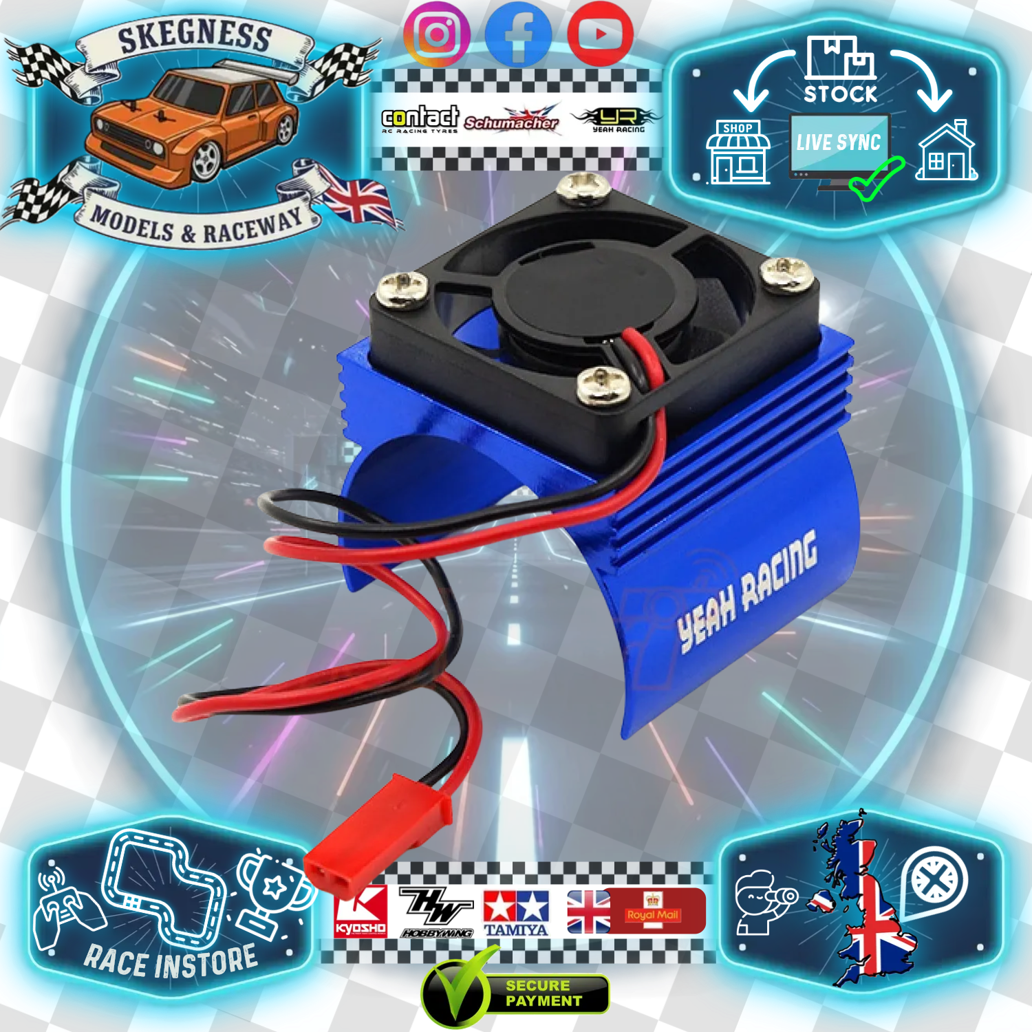 Yeah Racing - Aluminum 540 Motor Heat Sink w/ Cooling Fan Blue - YA-0410BU