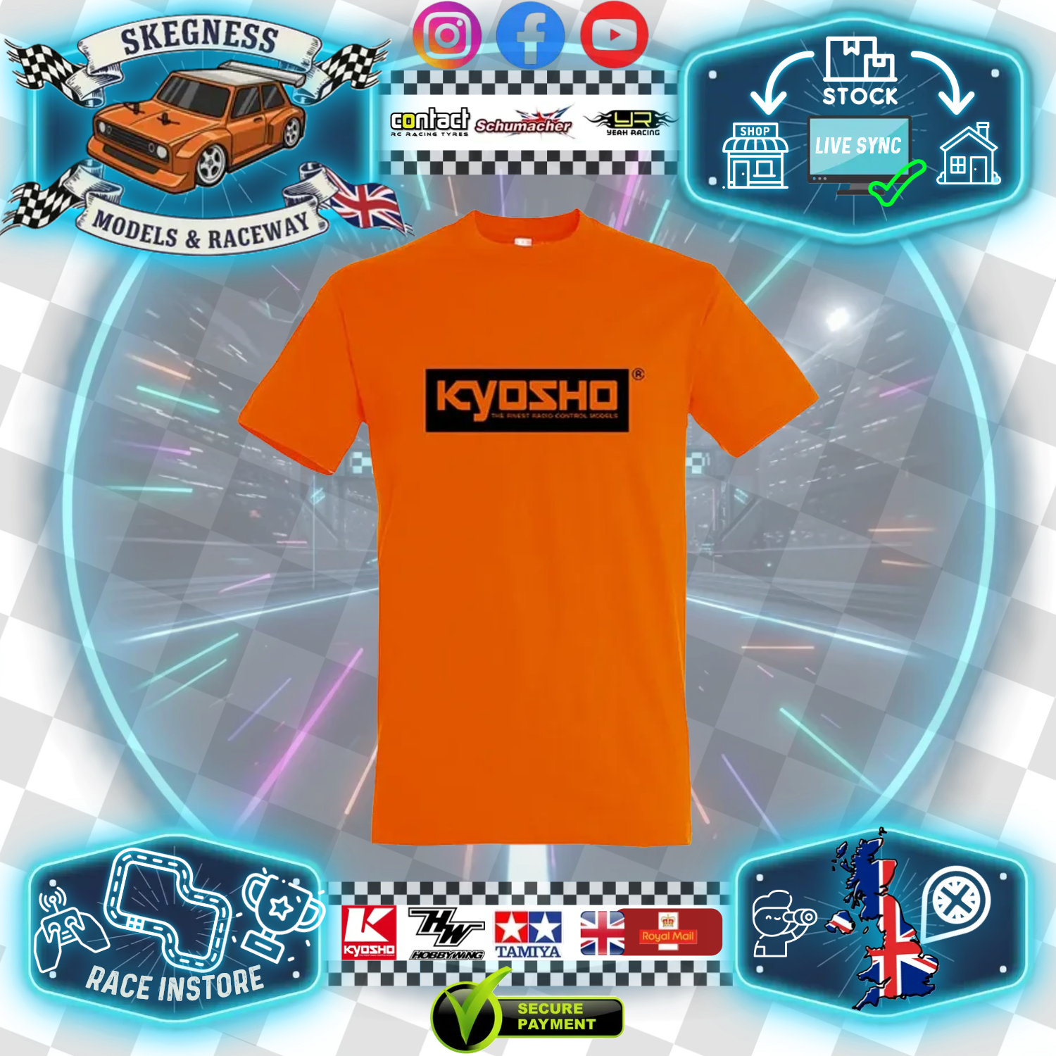Kyosho - RC CAR RACE WEAR CLOTHING - Spring 24 T-Shirt (Orange) - Printed (Choose Size)