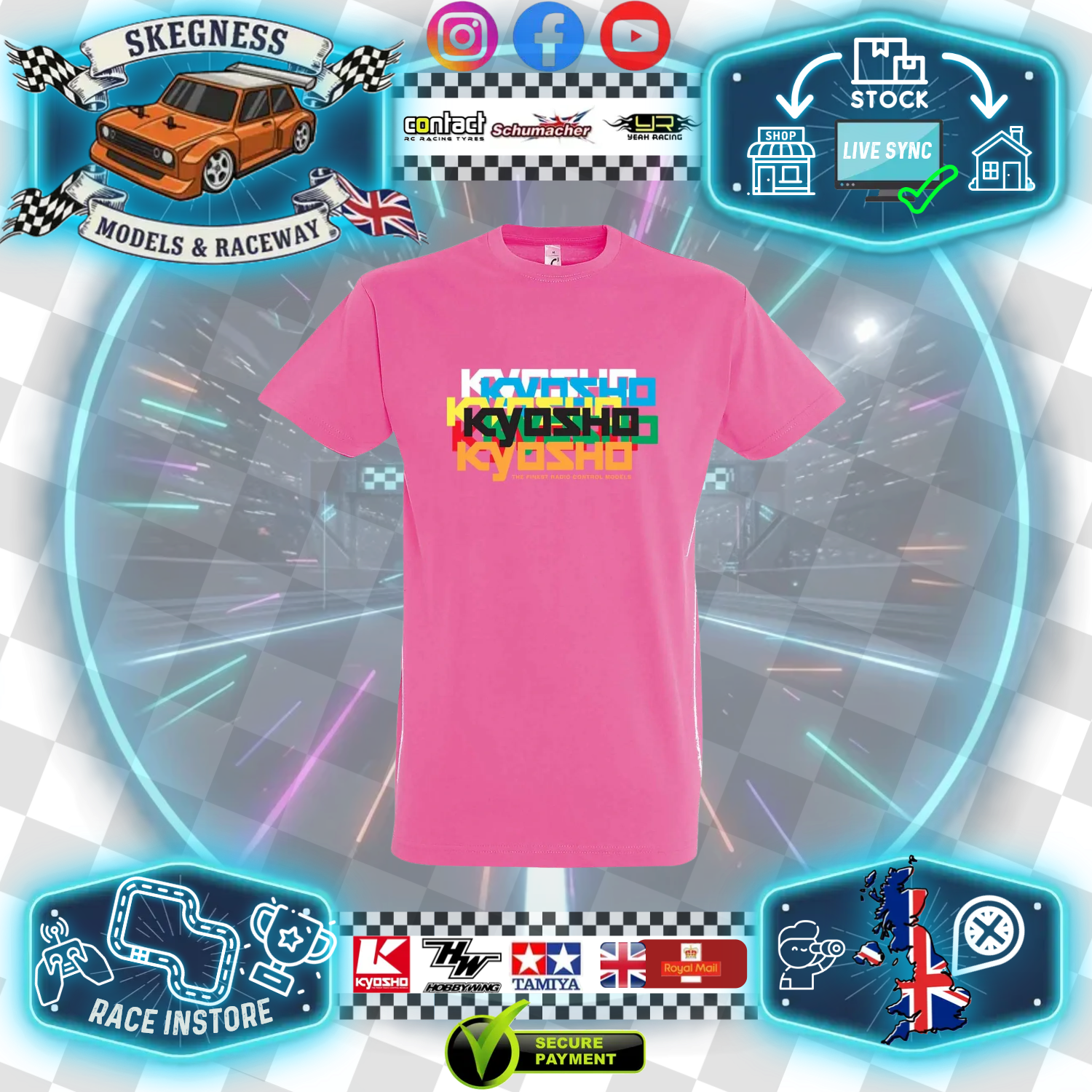 Kyosho - RC CAR RACE WEAR CLOTHING - Spring 25 T-Shirt (Pink) - Printed (Choose Size)