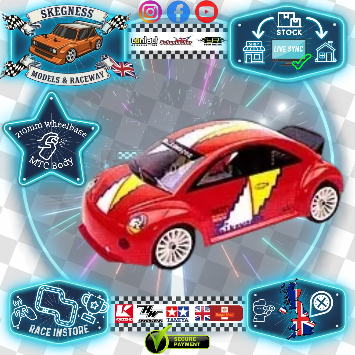 Colt - VW Beetle Body Shell - FITS MTC M-Chassis size (210MM Wheel Base / 160mm Wide) - Clear with Masking - COLTBEETLE