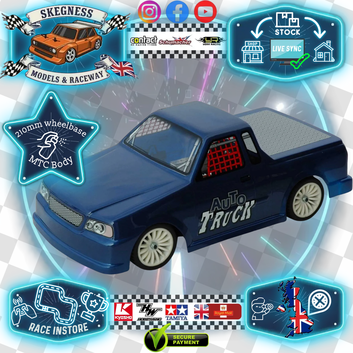 Ford Pick up Body Shell - FITS MTC M-Chassis size (210MM Wheel Base / 160mm Wide) - Clear with Masking