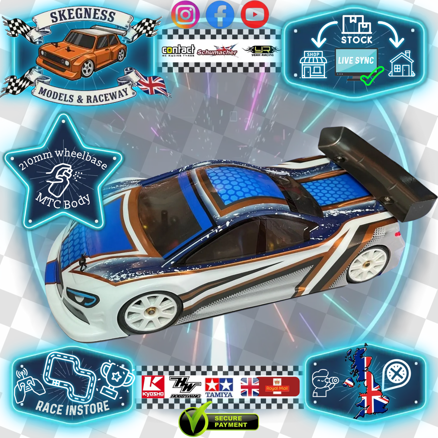 Rage - XTreme Body Shell - FITS MTC M-Chassis size (210MM to 225mm Wheel Base / 160mm Wide) - (1mm Thick) Clear with Masking