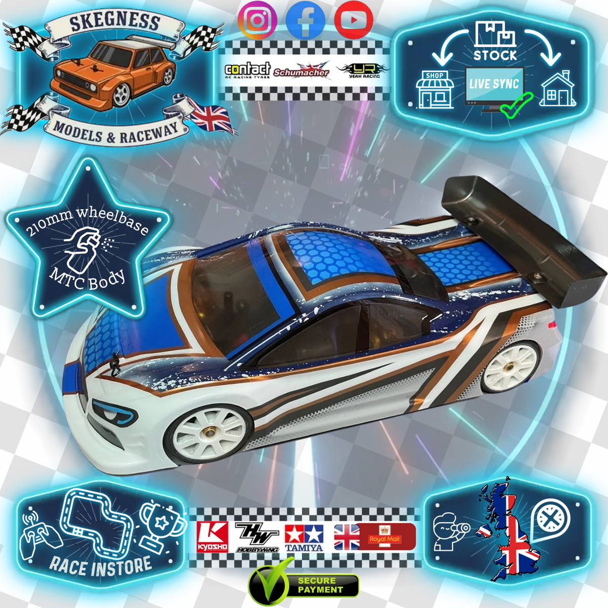 Rage - XTreme Body Shell - FITS MTC M-Chassis size (210MM to 225mm Wheel Base / 160mm Wide) - (1mm Thick) Clear with Masking