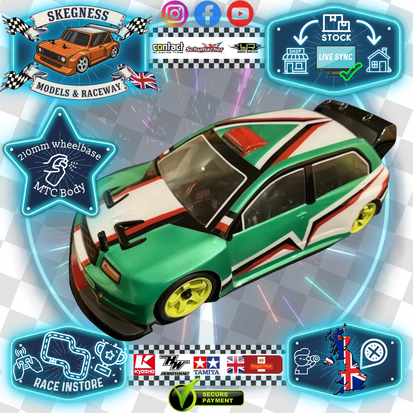 Rage - Skoda Fabia (Fabia-Lous) Body Shell - FITS MTC M-Chassis size (225mm Wheel Base / 160mm Wide) - (1mm Thick) Clear with Masking