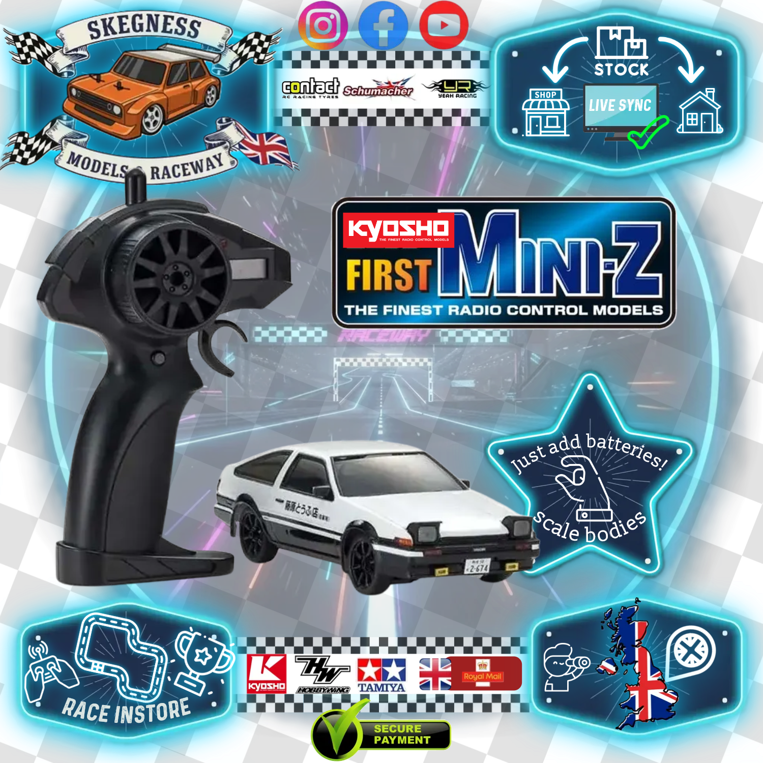 Kyosho - My First Mini-Z 1:28 Initial-D Toyota Sprinter Trueno AE86 WH/BK (1:24th Class) - K.66601A (Micro RC CAR)