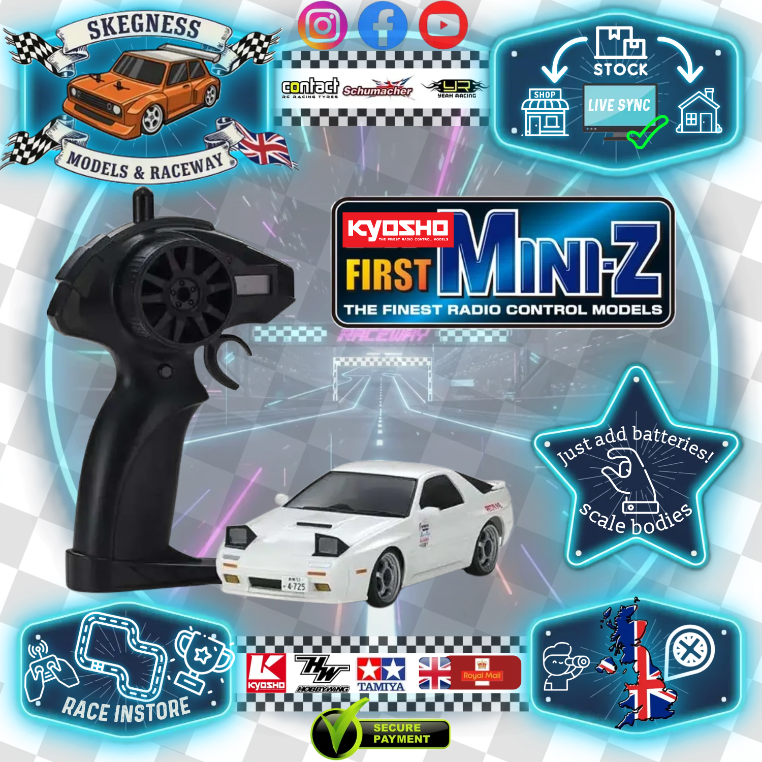 Kyosho - My First Mini-Z 1:28 Initial-D Mazda Savanna RX-7 FC3S WH (1:24th Class) - K.66602A (Micro RC CAR)