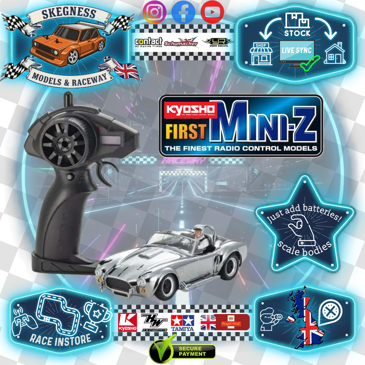 Kyosho - My First Mini-Z 1:28 Shelby Cobra 427 S/C Chrome (1:24th Class) - K.66610C (Micro RC CAR)