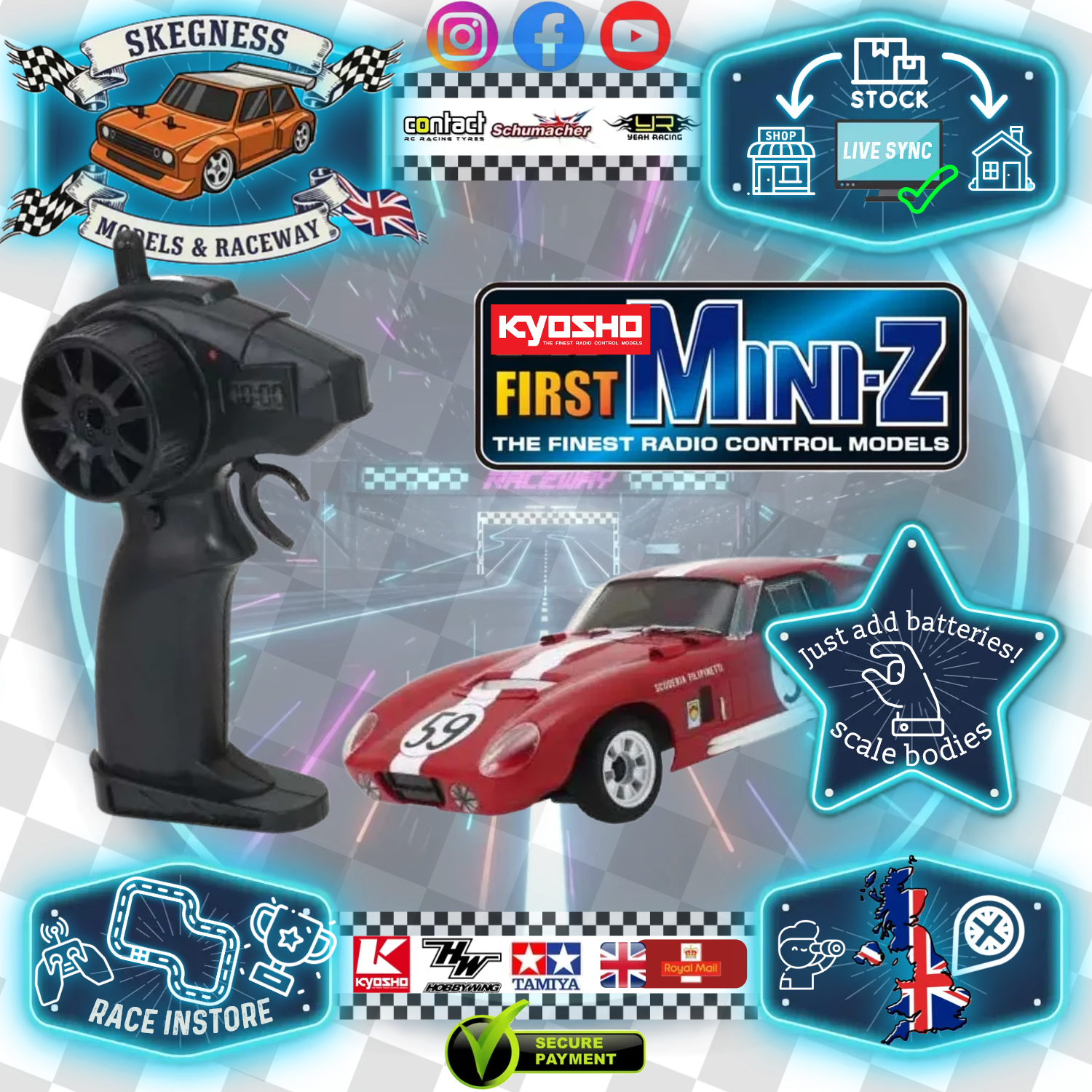 Kyosho - My First Mini-Z 1:28 Shelby Cobra Daytona No.59 Red (1:24th Class) - K.66611A (Micro RC CAR)