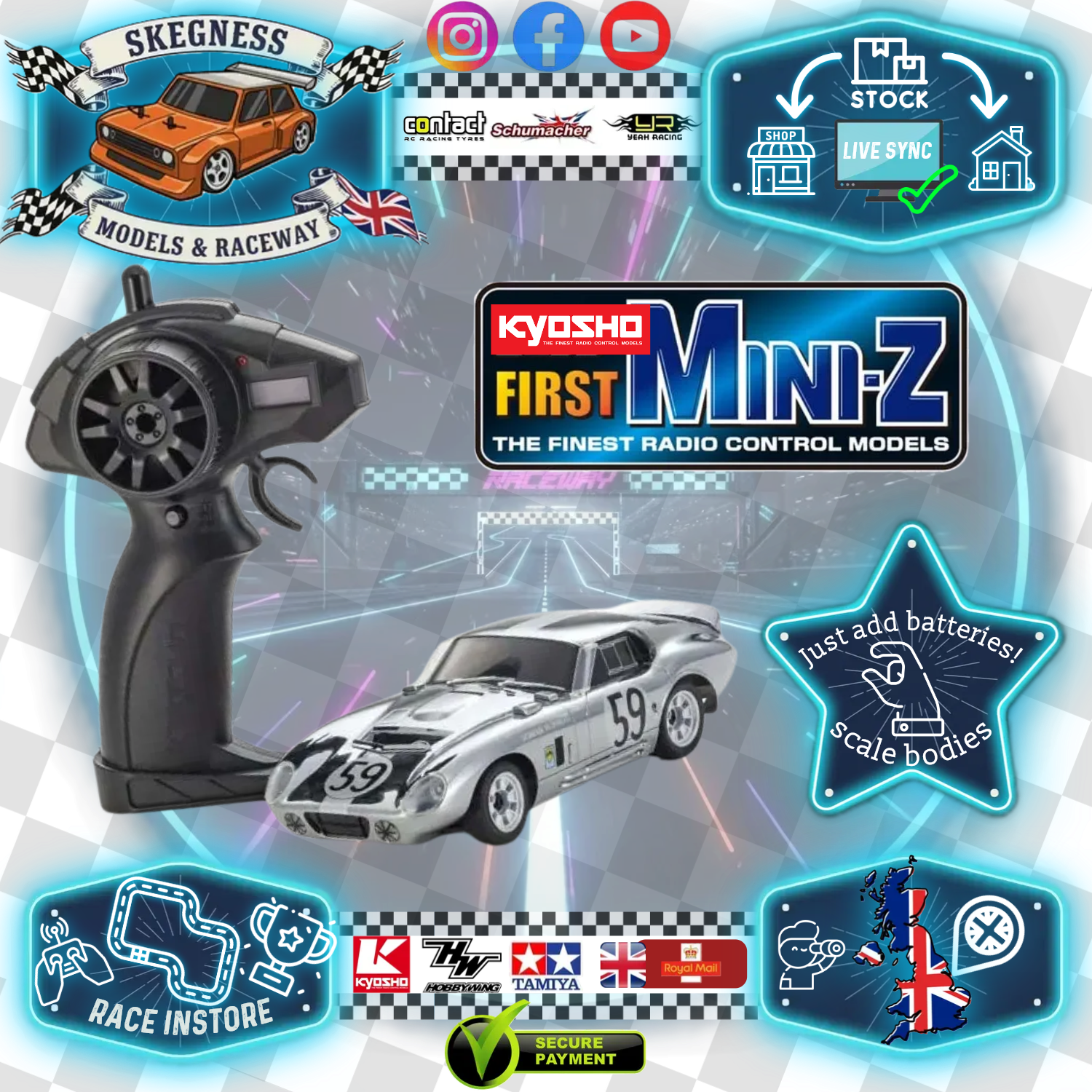 Kyosho - My First Mini-Z 1:28 Shelby Cobra Daytona Chrome (1:24th Class) - K.66611C (Micro RC CAR)