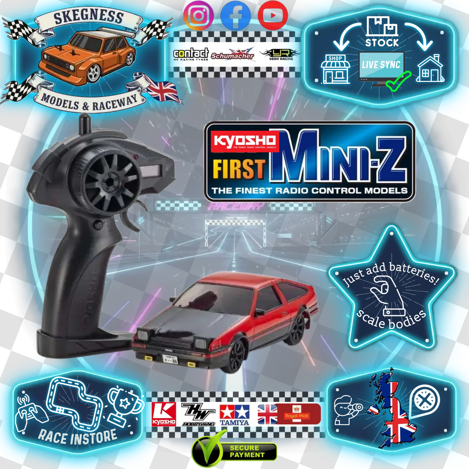 Kyosho - My First Mini-Z 1:28 Toyota Sprinter Trueno AE86 RD/BK (1:24th Class) - K.66613A (Micro RC CAR)