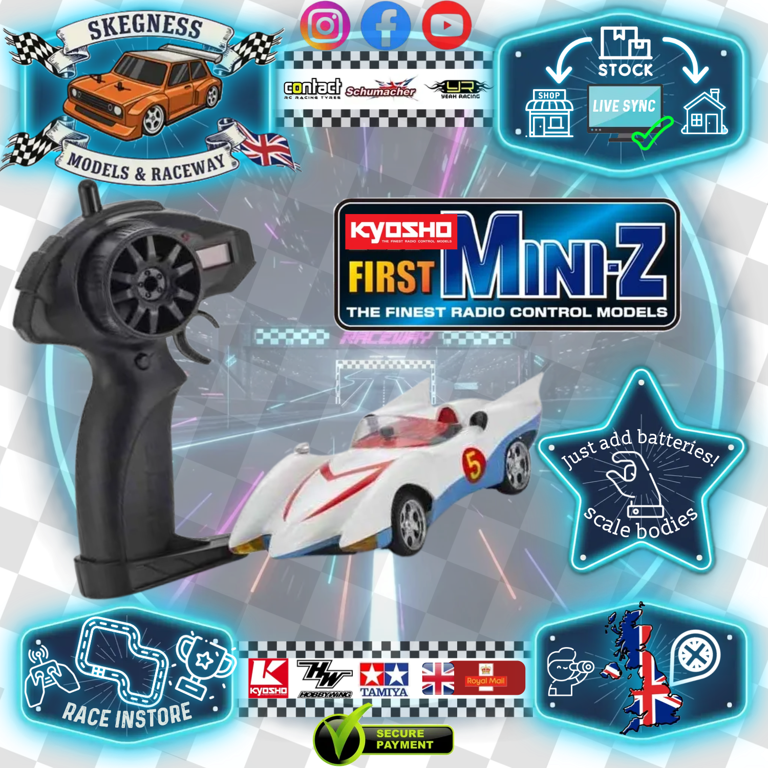 Kyosho - My First Mini-Z 1:28 Speed Racer GoGoGo (1:24th Class) - K.66616A (Micro RC Car)