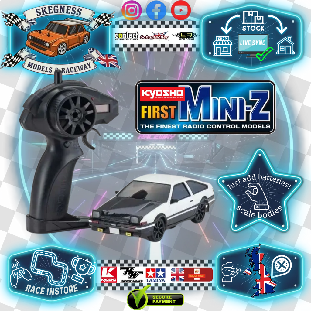 Kyosho - My First Mini-Z 1:28 Initial-D Sprinter Trueno AE86 WH/BK Carbon (1:24th Class) - K.66617A (Micro RC CAR)