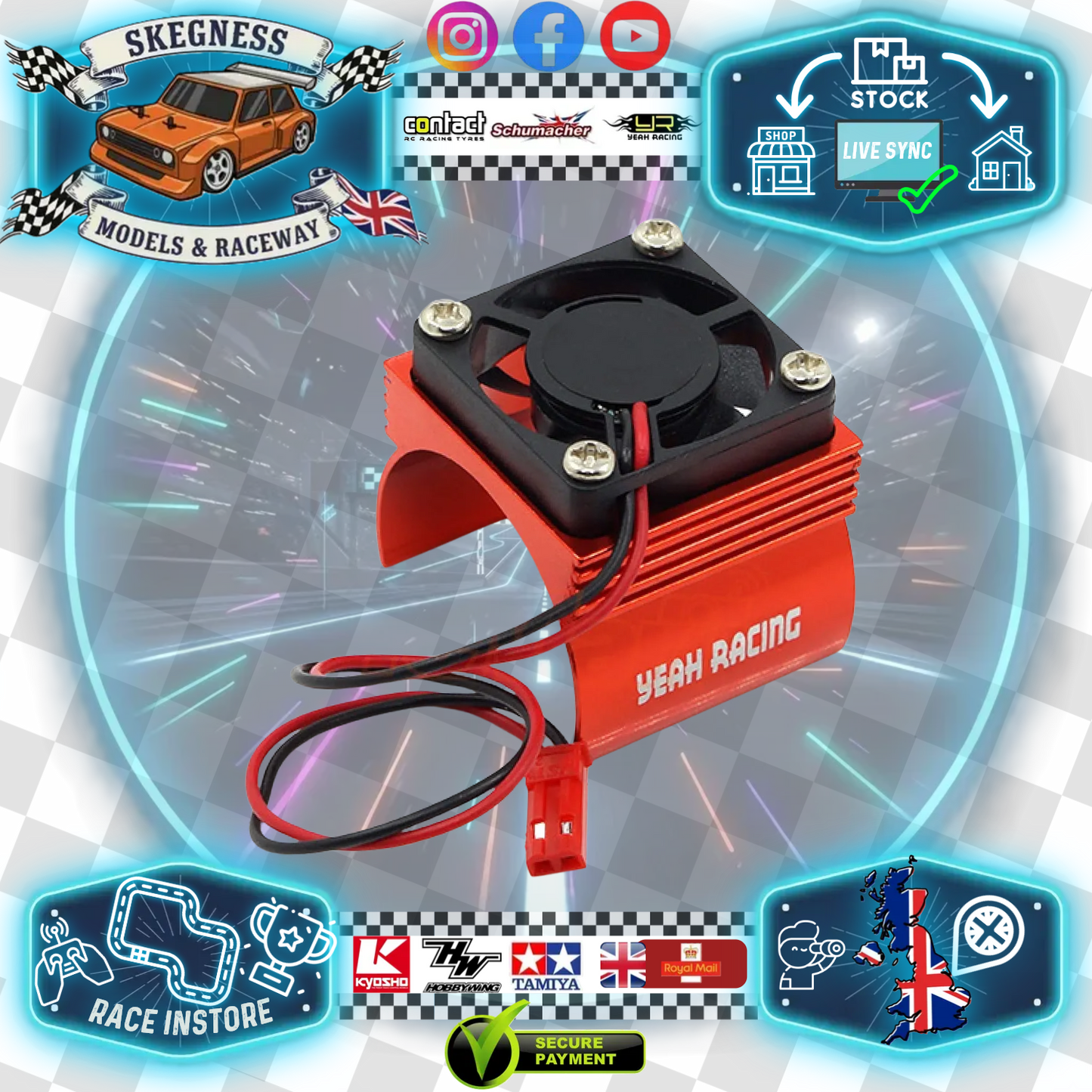 Yeah Racing - Aluminum 540 Motor Heat Sink w/ Cooling Fan Blue - YA-0410RD