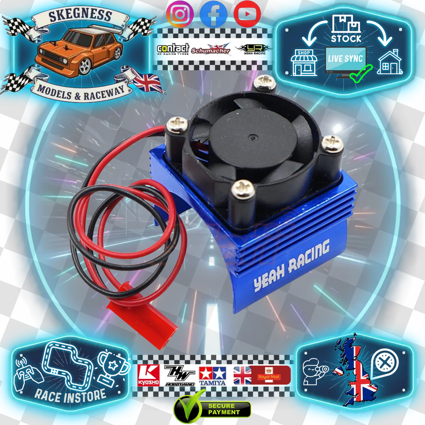 Yeah Racing - Aluminum 380 Micro Motor Heat Sink w/ Cooling Fan Blue - YA-0461BU