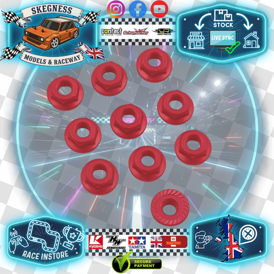 Yeah Racing - M4 1/10 WHEEL NUTS - RED SERRATED ALUMINIUM (10PC) LN-M4S-RD