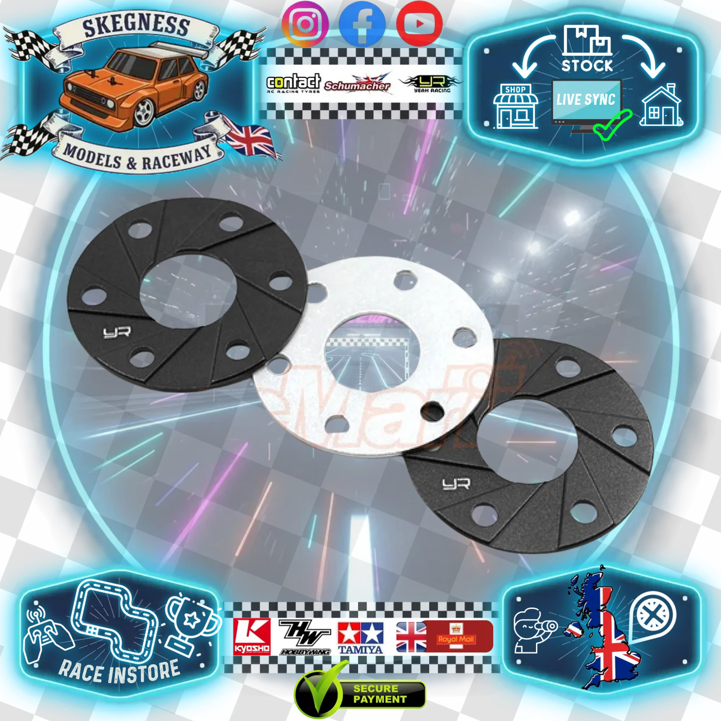 Yeah Racing - Aluminum 540 Motor Spacer Heatsink 1mm x 3pcs Black - YA-0463BK