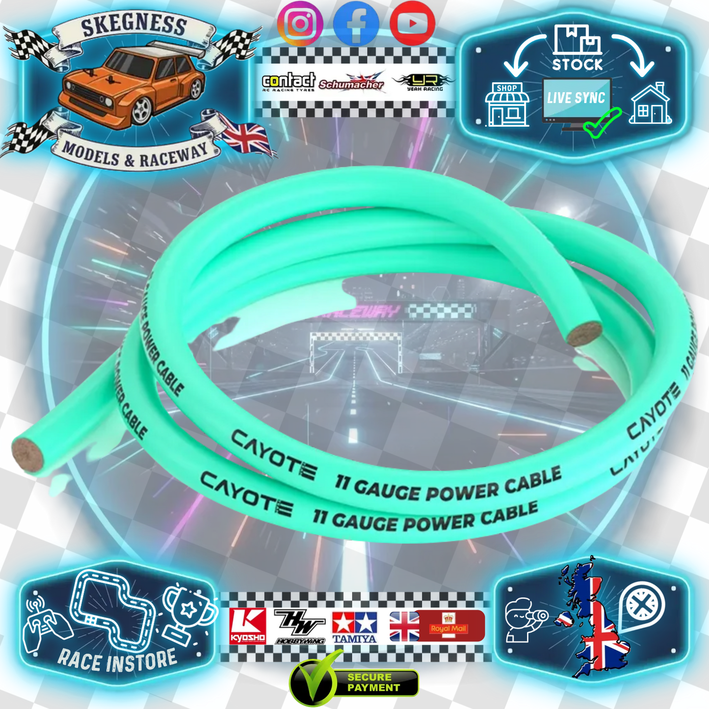 CAYOTE - 11AWG Thin-Wall Silicone Wire - 1M Green for Motor / ESC / Battery Wire -  CYECW07