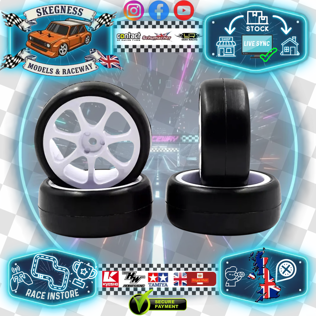 RUSH - 1/10 Car WHEELS & Carpet TIRES / TYRES PRE-GLUED - 28CPM - 7 Spoke - RU0633 (Recommend Louth & Frostys)