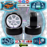 RUSH - 1/10 Car WHEELS & Carpet TIRES / TYRES PRE-GLUED - 28CPM - 7 Spoke - RU0633 (Recommend Louth & Frostys)