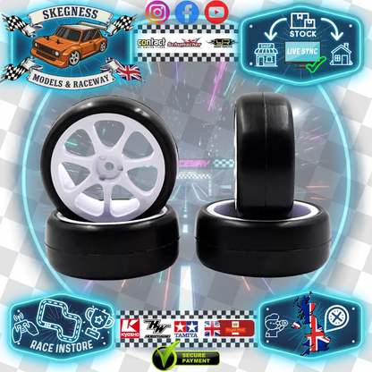 RUSH - 1/10 Car WHEELS & Carpet TIRES / TYRES PRE-GLUED - 28CPM - 7 Spoke - RU0633 (Recommend Louth & Frostys)