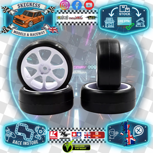 RUSH - 1/10 Car WHEELS & Carpet TIRES / TYRES PRE-GLUED - 28CPM - 7 Spoke - RU0633 (Recommend Louth & Frostys)