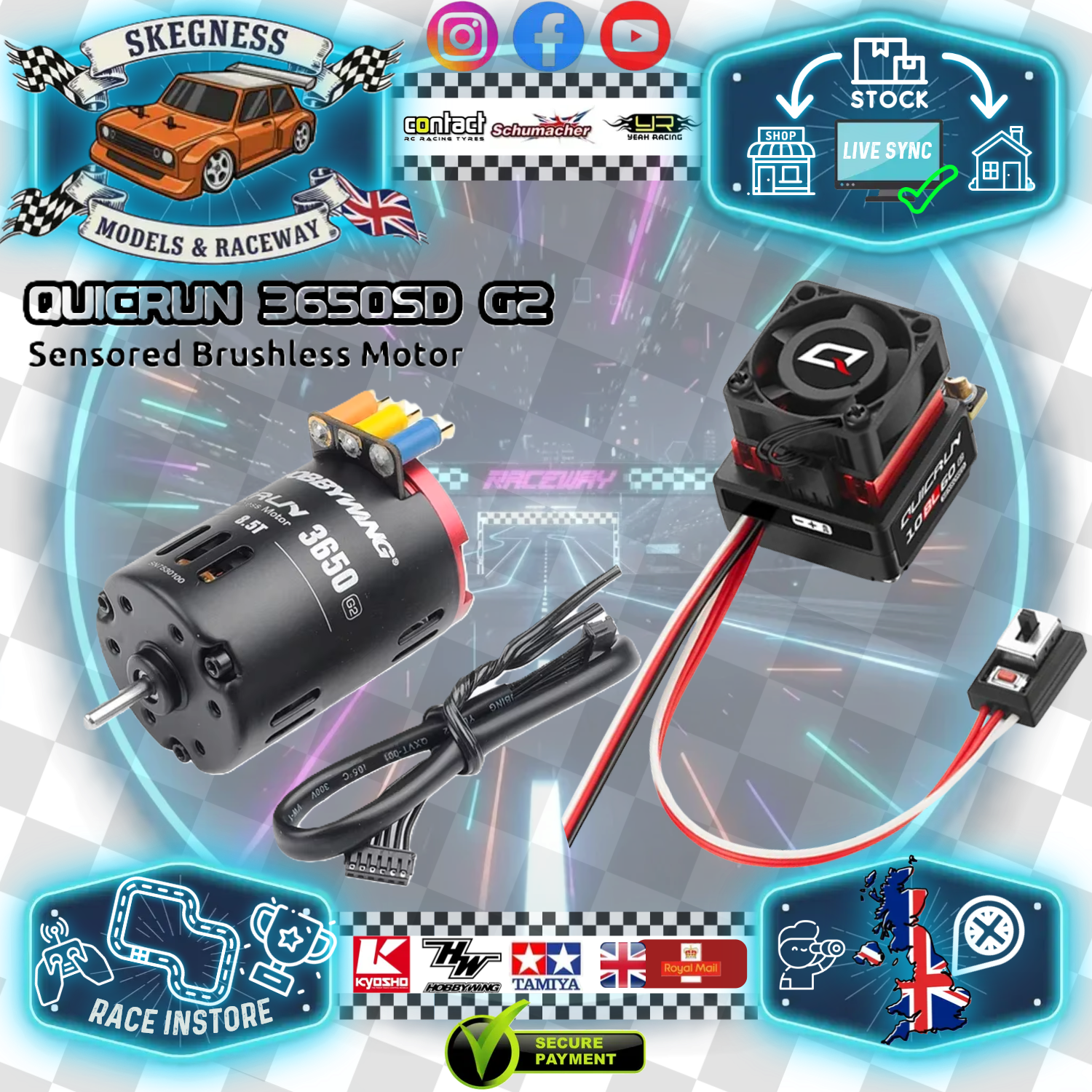 Hobbywing - COMBO QR10BL60-SD 60amp ESC G2+QR3650SD 13.5T G2 - Sensored Brushless Motor 10.5T G2 - HW30803201