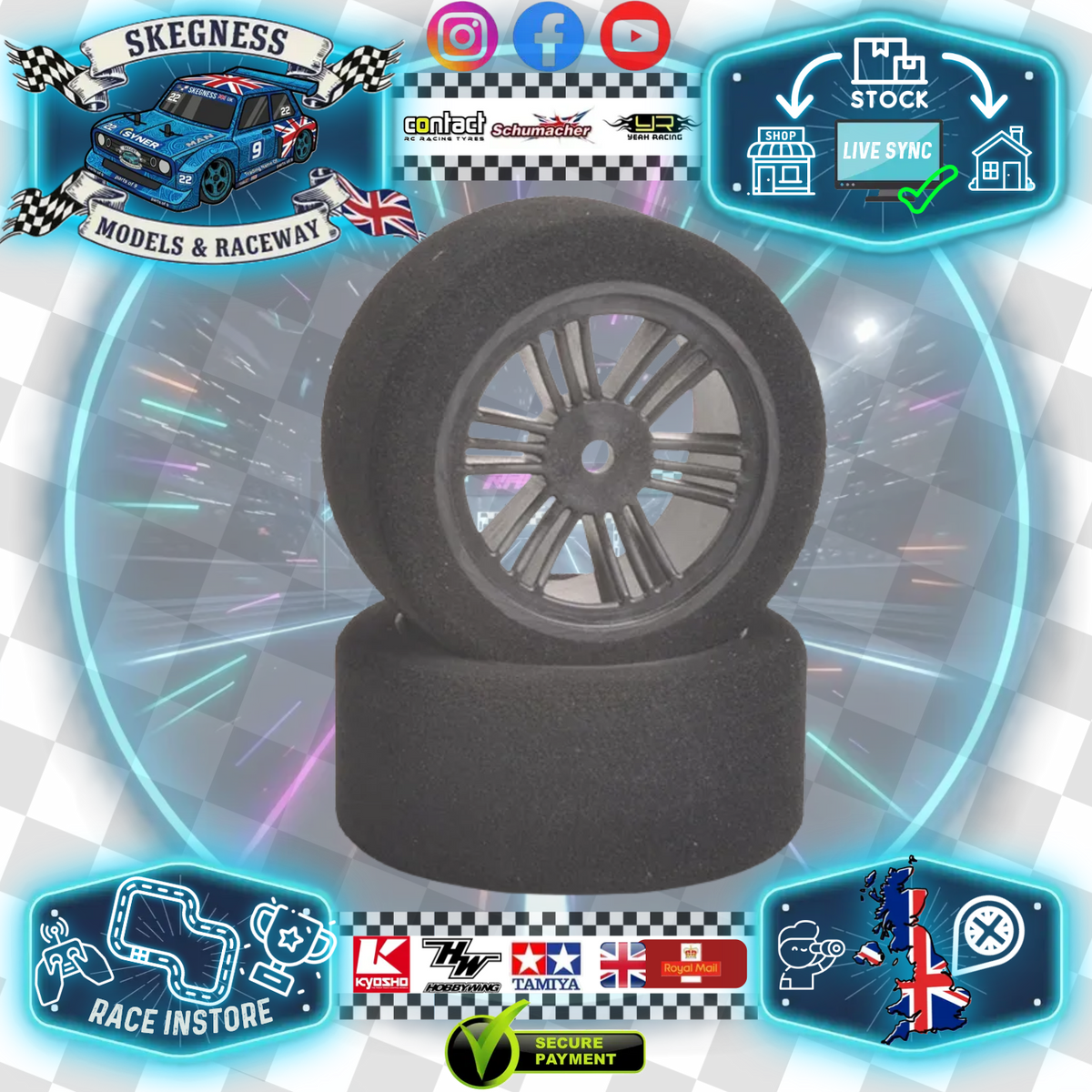 Contact - 1/10 Rear Foam Tyre (64mm Dia Tire) 40Sh Carbon Black Wheel - J1CT74