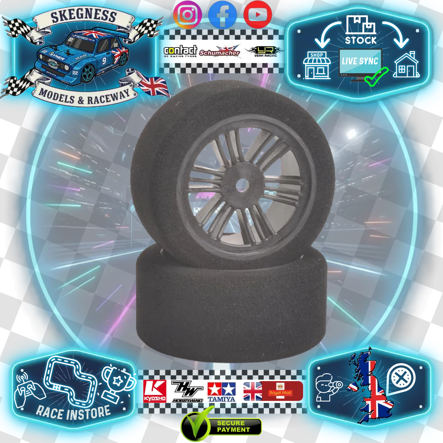 Contact - 1/10 Rear Foam Tyre (64mm Dia Tire) 40Sh Carbon Black Wheel - J1CT74