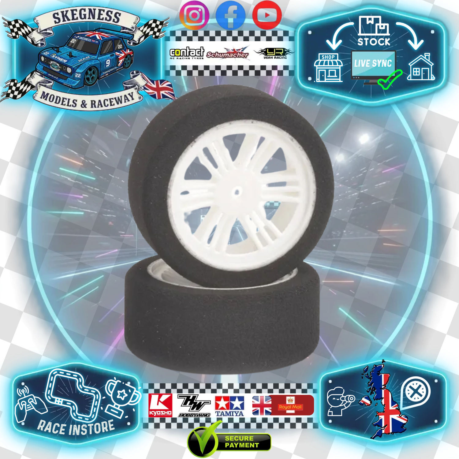 Contact - 1/10 RC Electric Touring Car (Shore 37sh Outer /45Sh Inner Soft-Medium) Foam Wheels & Tyres / Tires - (2pcs) J1374505 (4wd Touring Car Carpet Recommended)