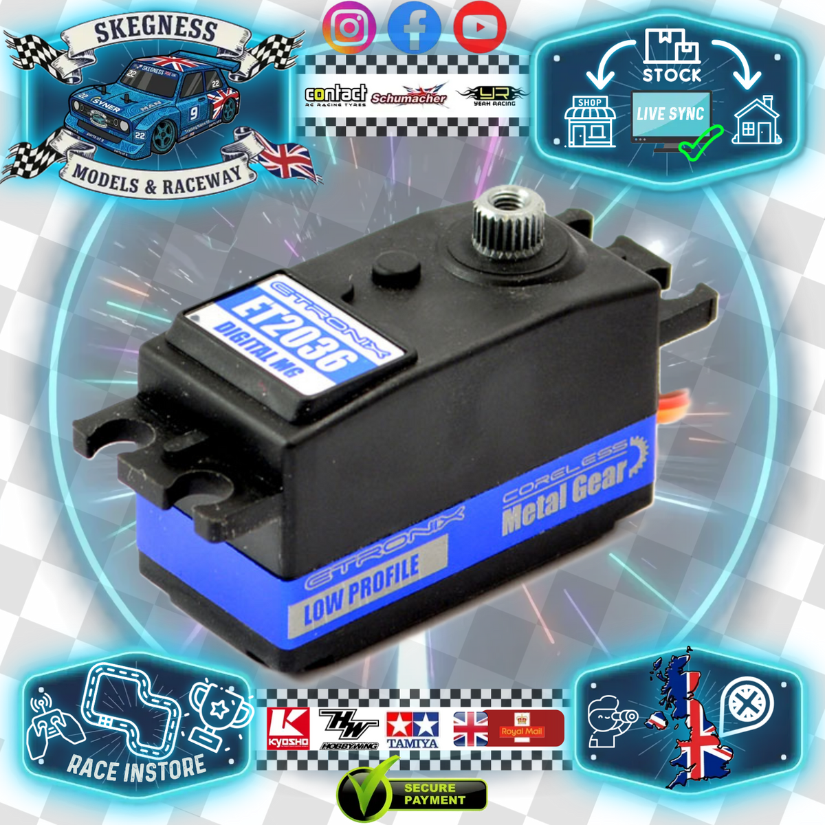 ETRONIX - 9.5KG/0.08S LOW PROFILE STANDARD Coreless DIGITAL SERVO METAL GEARED - ET2036 (FAST/LIGHT/STRONG) (Super FAST)
