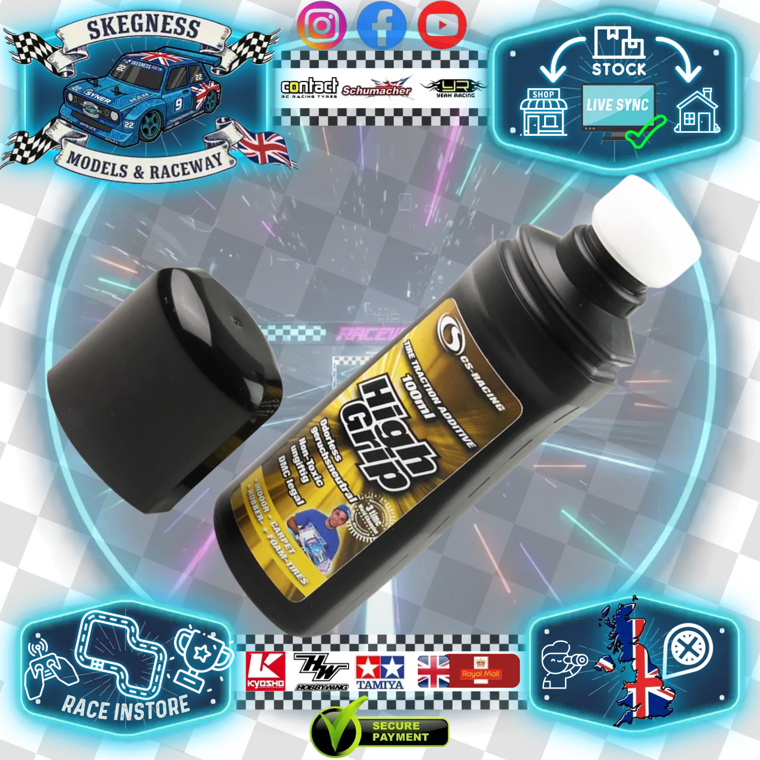 CS - High Grip Rubber & Foam Tire Additive - (For Carpet Tyres) 100ml - Used on Med/high grip tracks - C6400