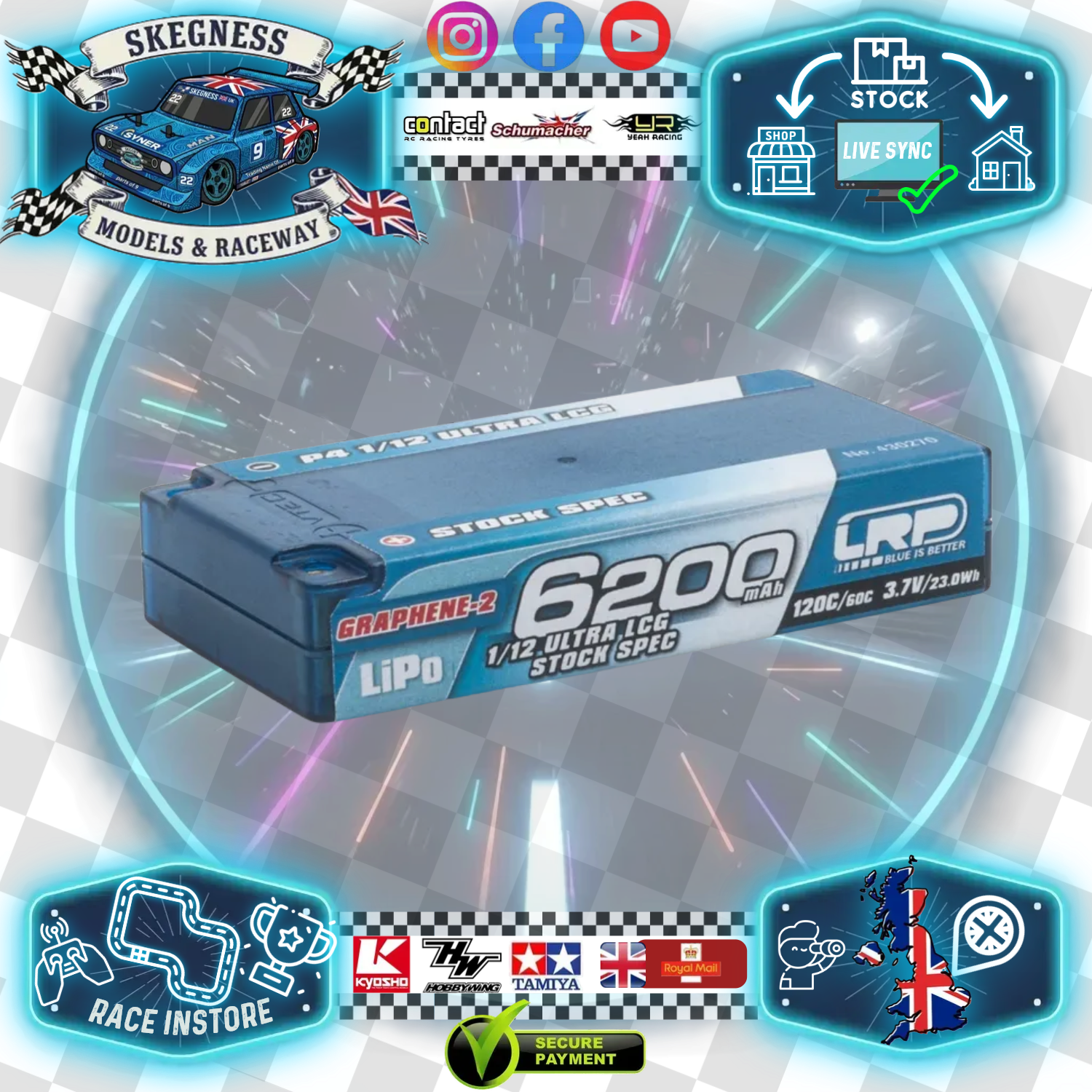 LRP - LiPo LiHV 6200mAh 1S Battery 3.8V (L93mm x W47mm x H18.5mm Shorty) LRP430270 (Ideal for 1/12th Racing)