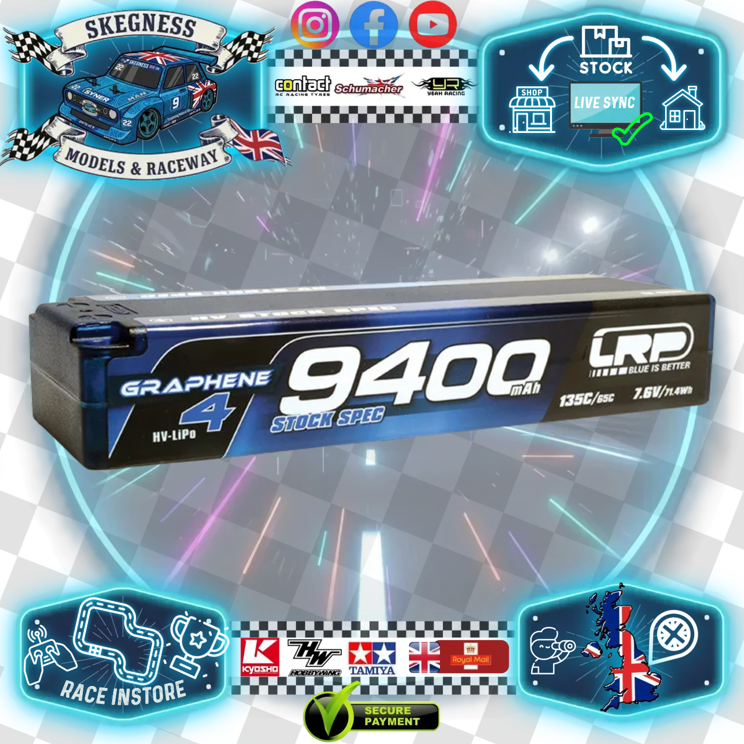LRP - LiPo LIHV - 9400mAh Graph4 HV Stock 7.6v Stick Pack - LRP431279 (47mm x 139mm x 25.1mm / 336g)