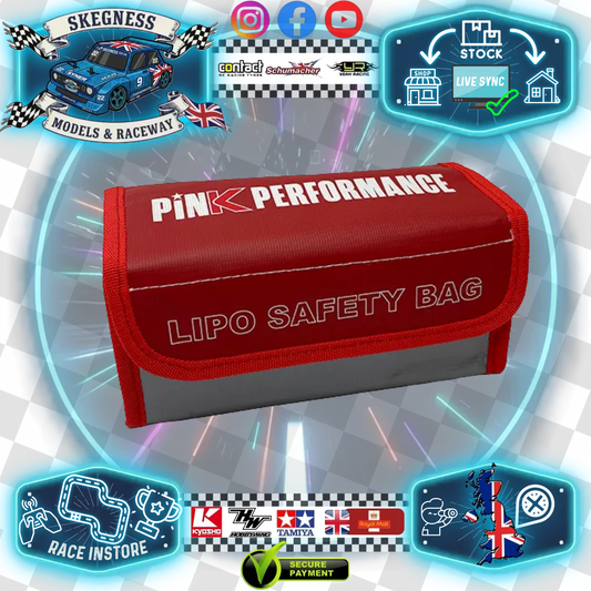 Pink Performance - LiPo Battery Charging / Storage Safety Bag - MEDIUM (185x75x65mm) Fits 4x 2S Lipos Easy