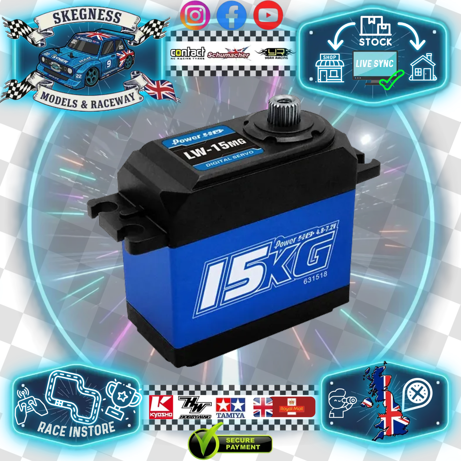 Power HD - Metal Geared Digital Waterproof Servo HV 15.0kg/0.11s - LW-15MG (Fast and Strong! Fit all 1/10 Vehicles)