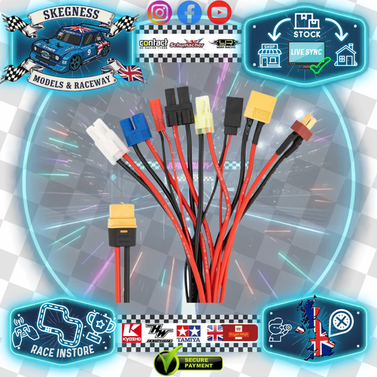 Toolkit RC – 8 in 1 charger cable – XT60 input to Tamiya, EC3, JST, XT60, Traxxas, Mini Tamiya, JST3 and Deans T plug (200mm)