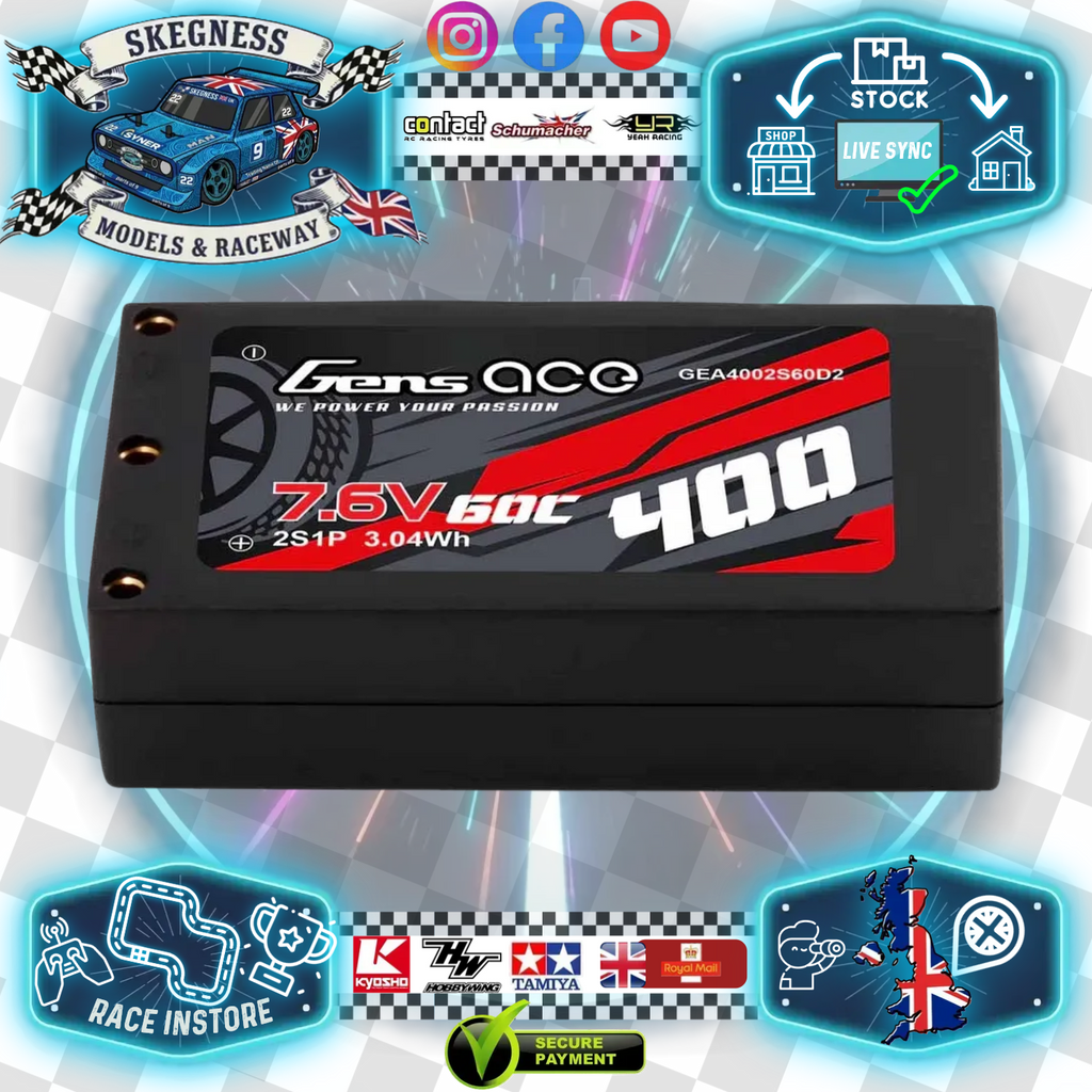 GensAce - Mini 1/28 - 1/24 Micro LiPo Battery - 2S HV 2.0 7.6V 400mah 60C (JST) 44x23x12mm 19g - GEA4002S60D2