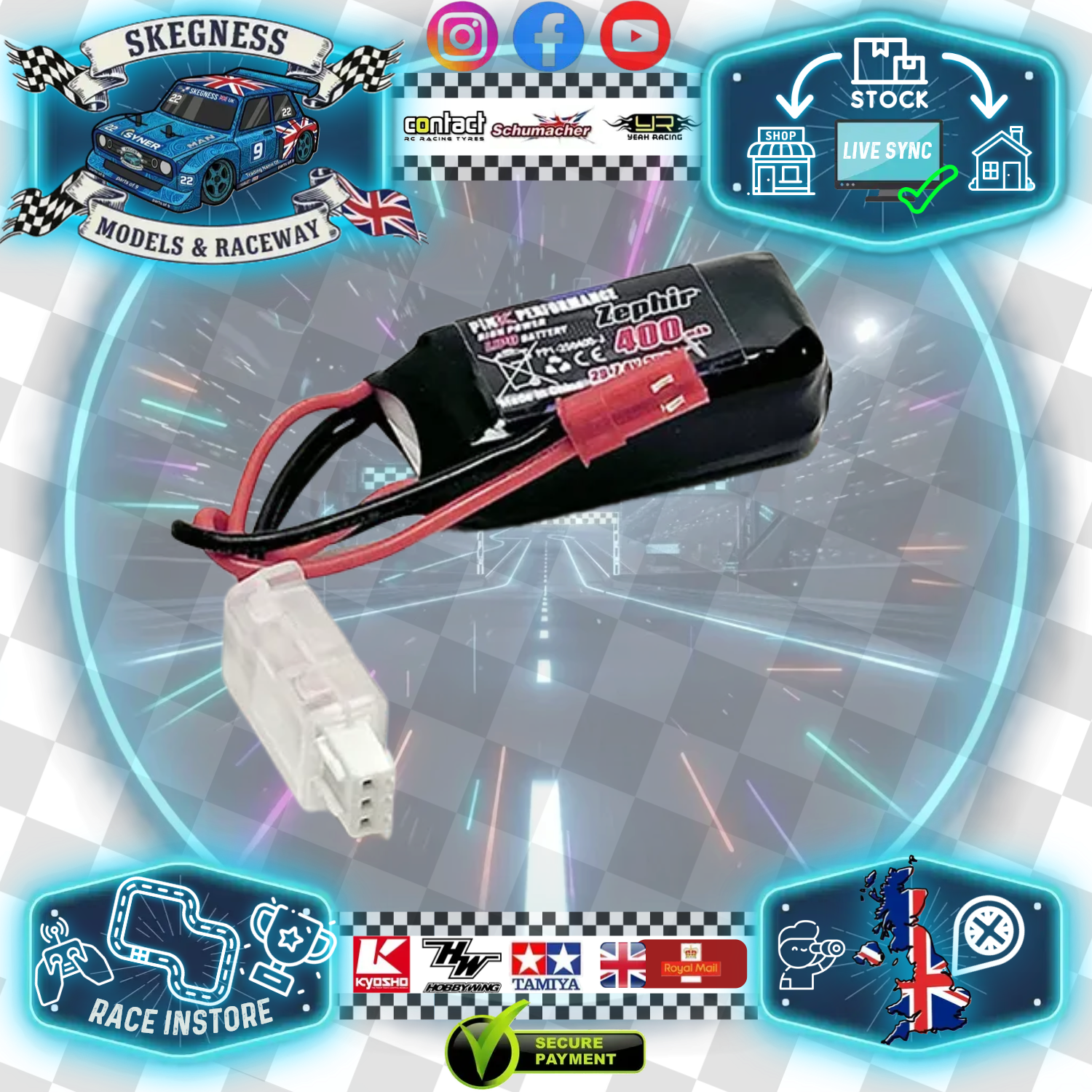 Pink Performance - Zephir LiPo 2S 7.4V-400-35C (JST) 40x21x15mm 24g - PP1-2S0400-J